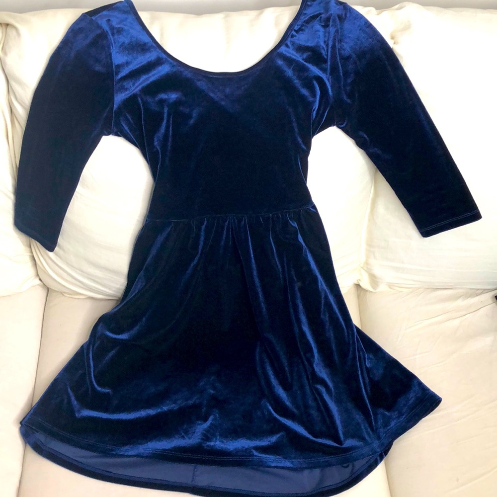 Mini Velvet Blue Skater Dress